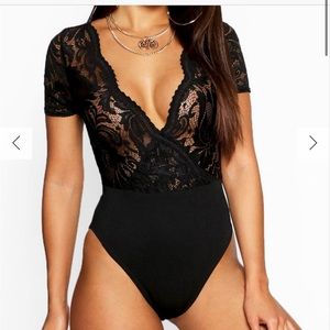 Boohoo black lace bodysuit